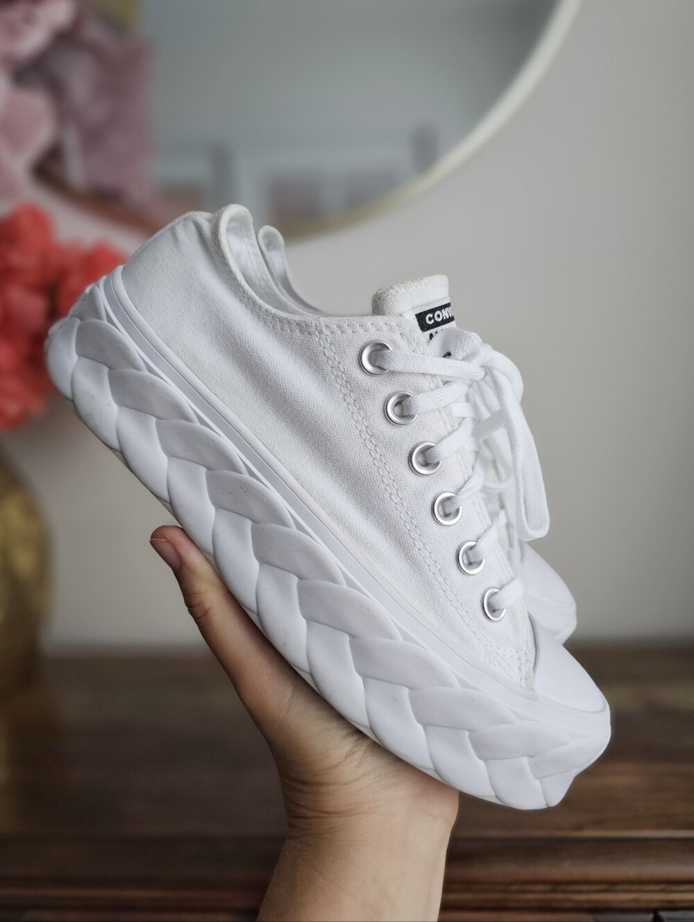 Converse Chuck Taylor All Star Lift Platform Braided White Sneakers Women 6